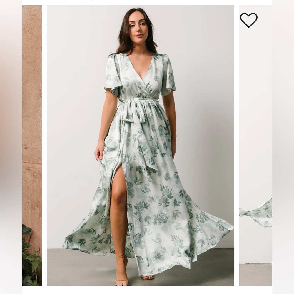 Baltic Born Sicily Satin maxi dress. Sage floral. Size Small.